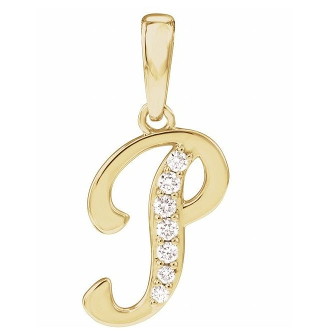 14K Yellow Or White Gold Round I1, G-H Polished Natural Diamond Initial Pendant