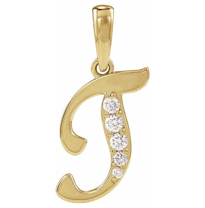 14K Yellow Or White Gold Round I1, G-H Polished Natural Diamond Initial Pendant