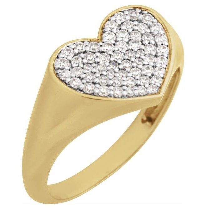 14K Yellow Or White Gold Round Polished 1/3 Ctw Natural Diamond Heart Ring