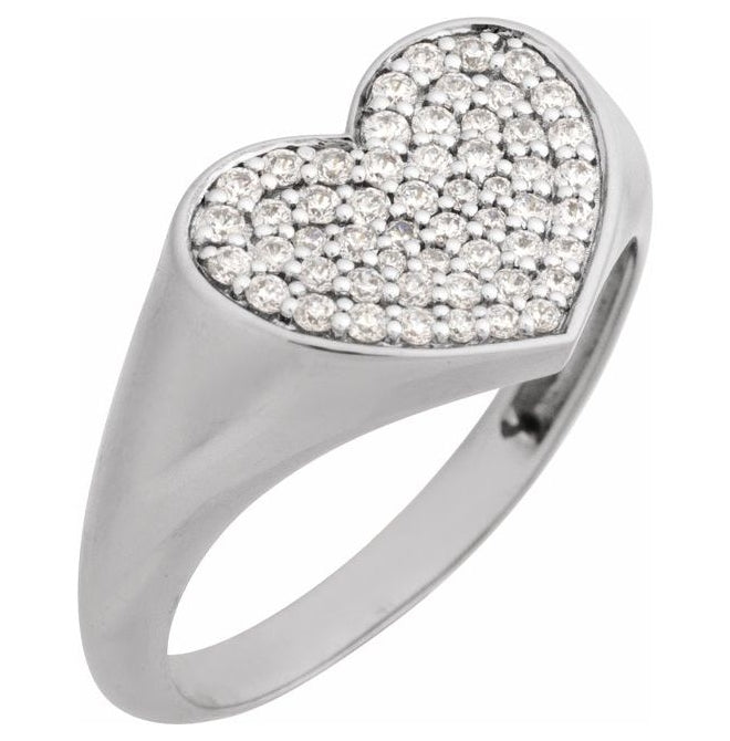 14K Yellow Or White Gold Round Polished 1/3 Ctw Natural Diamond Heart Ring