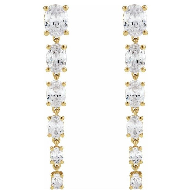 14K Yellow Or White Gold Oval 6.3 X 4.7 Mm Pair Friction Backs Polished 3 1/4 Lab-Grown Diamond Drop Earrings
