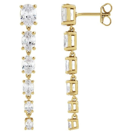 14K Yellow Or White Gold Oval 6.3 X 4.7 Mm Pair Friction Backs Polished 3 1/4 Lab-Grown Diamond Drop Earrings