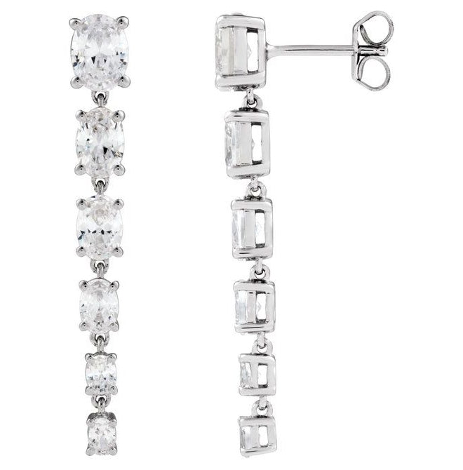 14K Yellow Or White Gold Oval 6.3 X 4.7 Mm Pair Friction Backs Polished 3 1/4 Lab-Grown Diamond Drop Earrings