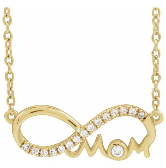 14K Yellow Or White Gold Or Sterling Silver Round 1.5Mm I1, G-H 18 In Polished .08 Ctw Natural Diamond Mom Script Infinity-Inspired Necklace