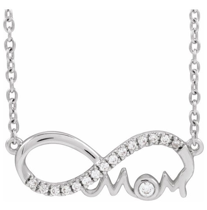 14K Yellow Or White Gold Or Sterling Silver Round 1.5Mm I1, G-H 18 In Polished .08 Ctw Natural Diamond Mom Script Infinity-Inspired Necklace