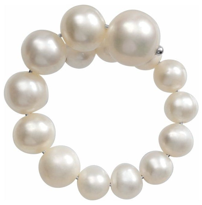 Sterling Silver Polished Cultured Freshwater Pearl Graduated Flexible Ring Size 7