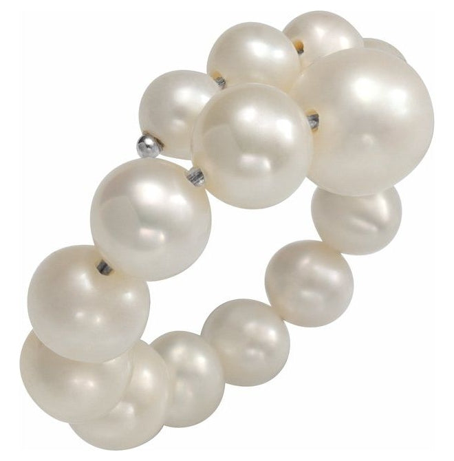 Sterling Silver Polished Cultured Freshwater Pearl Graduated Flexible Ring Size 7