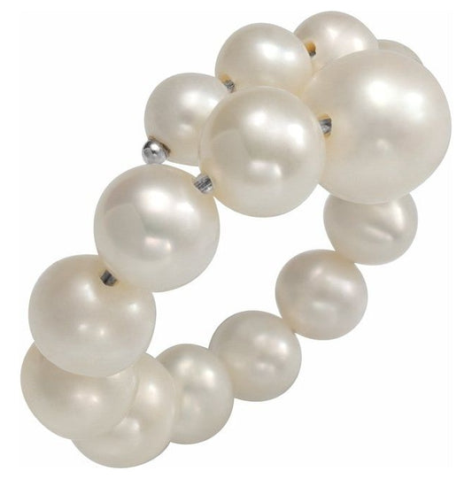 Sterling Silver Polished Cultured Freshwater Pearl Graduated Flexible Ring Size 7