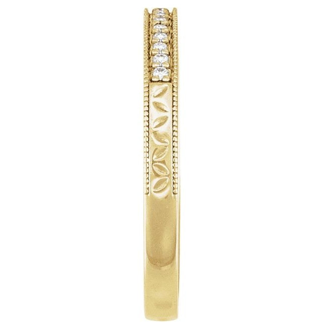 14K Yellow Gold Round 1 Mm Polished 1/8 Ctw Natural Diamond Band Size 7