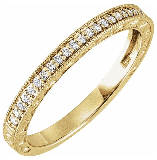 14K Yellow Gold Round 1 Mm Polished 1/8 Ctw Natural Diamond Band Size 7