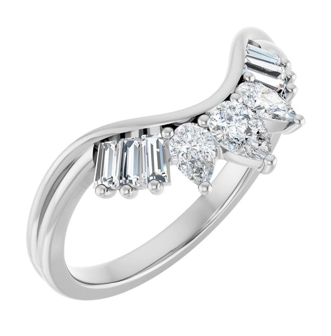 14K White Gold Pear 4.1 X 2.7 Mm Polished 1/2 Ctw Lab-Grown Diamond Contour Band Size 7