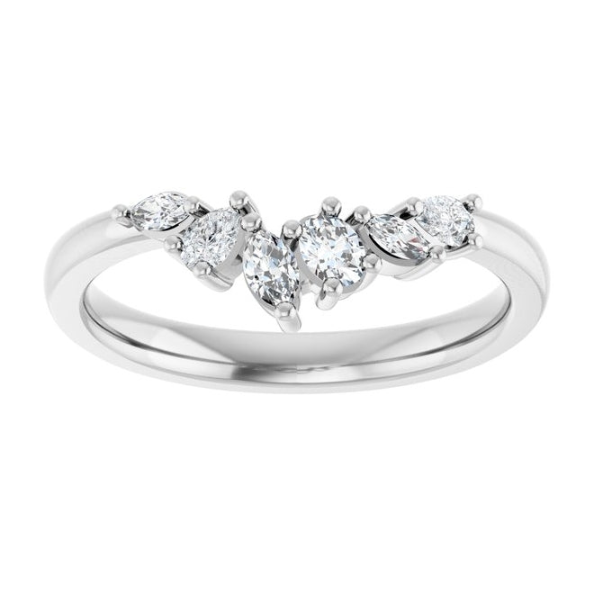 14K White Gold Oval 3.2 X 2.3 Mm Polished 1/3 Ctw Lab-Grown Diamond Contour Band Size 7