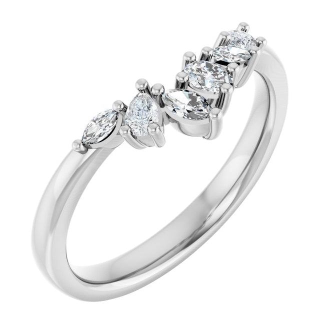 14K White Gold Oval 3.2 X 2.3 Mm Polished 1/3 Ctw Lab-Grown Diamond Contour Band Size 7