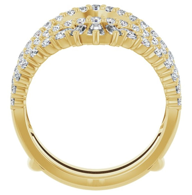 14K Yellow Gold Straight Baguette 4.2 X 2.2 Mm Polished 2 Ctw Natural Diamond Ring Guard Size 7