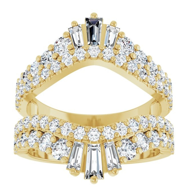 14K Yellow Gold Straight Baguette 4.2 X 2.2 Mm Polished 2 Ctw Natural Diamond Ring Guard Size 7