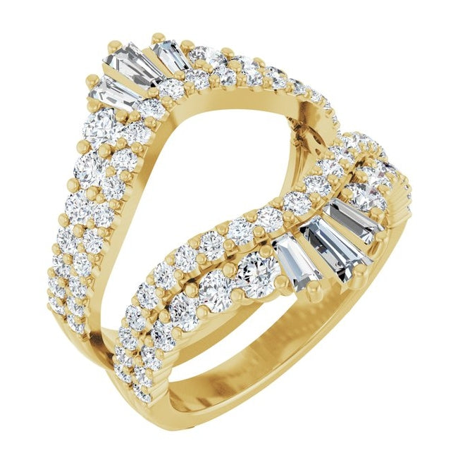 14K Yellow Gold Straight Baguette 4.2 X 2.2 Mm Polished 2 Ctw Natural Diamond Ring Guard Size 7