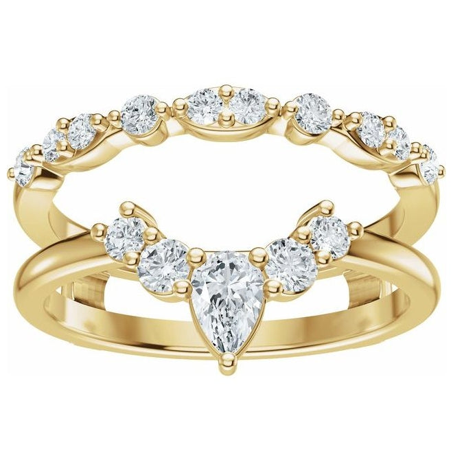 14K Yellow Gold Pear 4.7 X 3.1 Mm Polished 5/8 Ctw Natural Diamond Ring Guard Size 7