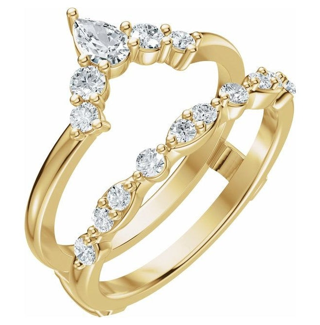 14K Yellow Gold Pear 4.7 X 3.1 Mm Polished 5/8 Ctw Natural Diamond Ring Guard Size 7