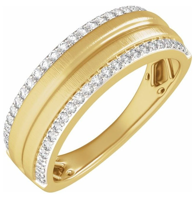14K Yellow Or White Gold Round 1.3 Mm Polished 1/2 Ctw Natural Diamond Half Round Accented Tapered Band