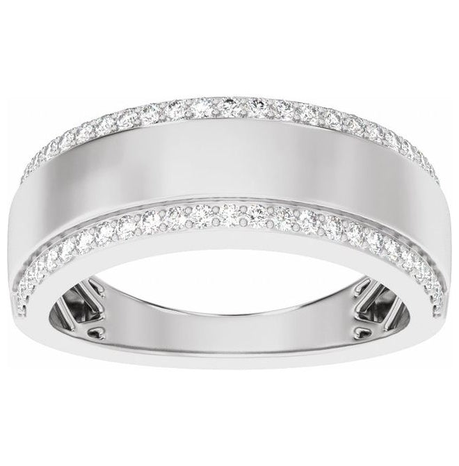 14K Yellow Or White Gold Round 1.3 Mm Polished 1/2 Ctw Lab Grown Diamond Half Round Accented Tapered Band