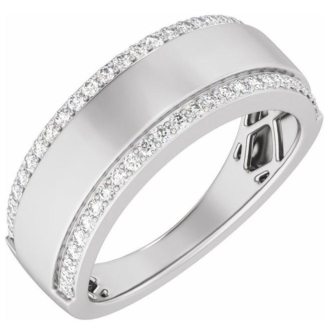 14K Yellow Or White Gold Round 1.3 Mm Polished 1/2 Ctw Lab Grown Diamond Half Round Accented Tapered Band