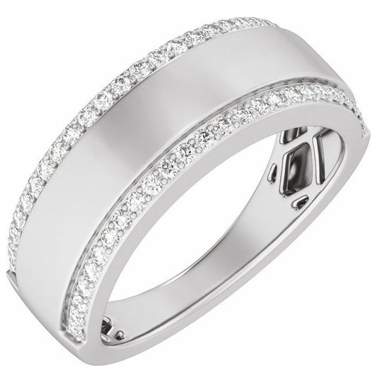 14K Yellow Or White Gold Round 1.3 Mm Polished 1/2 Ctw Lab Grown Diamond Half Round Accented Tapered Band