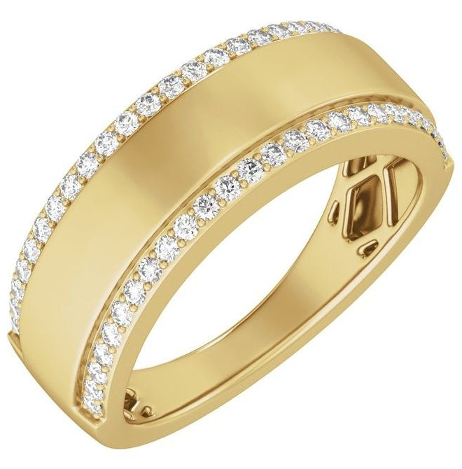 14K Yellow Or White Gold Round 1.3 Mm Polished 1/2 Ctw Lab Grown Diamond Half Round Accented Tapered Band