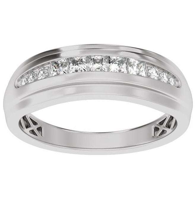 14K Yellow Or White Gold Square 2.4 X 2.4 Mm Polished 1/2 Ctw Lab Grown Diamond Stepped Accented Tapered Band