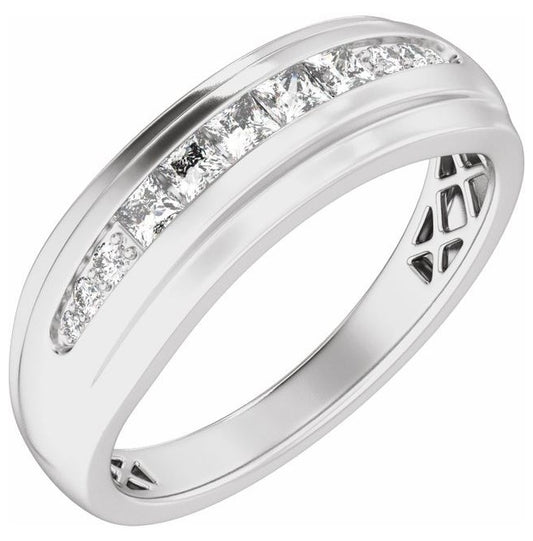 14K Yellow Or White Gold Square 2.4 X 2.4 Mm Polished 1/2 Ctw Natural Diamond Stepped Accented Tapered Band