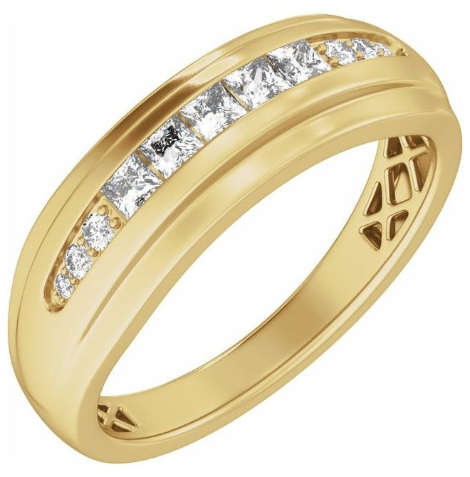 14K Yellow Or White Gold Square 2.4 X 2.4 Mm Polished 1/2 Ctw Natural Diamond Stepped Accented Tapered Band
