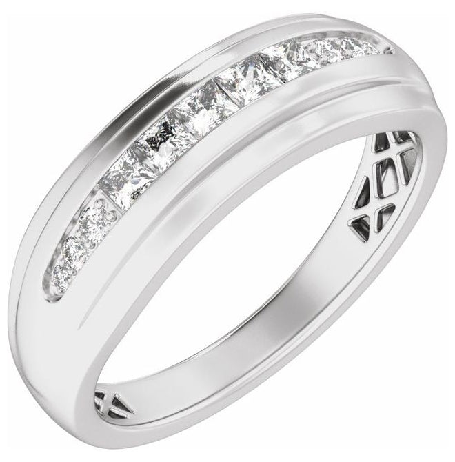 14K Yellow Or White Gold Square 2.4 X 2.4 Mm Polished 1/2 Ctw Lab Grown Diamond Stepped Accented Tapered Band