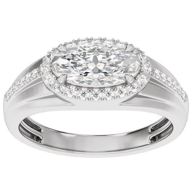 14K Yellow Or White Gold Oval 11 X 5.5 Mm Polished 1 3/4 Ctw Lab Grown Diamond Halo Tapered Band With Accents