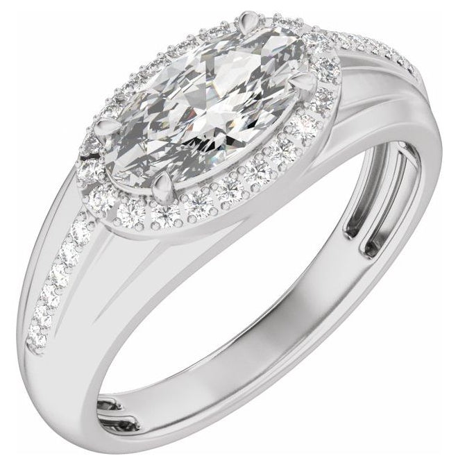 14K Yellow Or White Gold Oval 11 X 5.5 Mm Polished 1 3/4 Ctw Lab Grown Diamond Halo Tapered Band With Accents