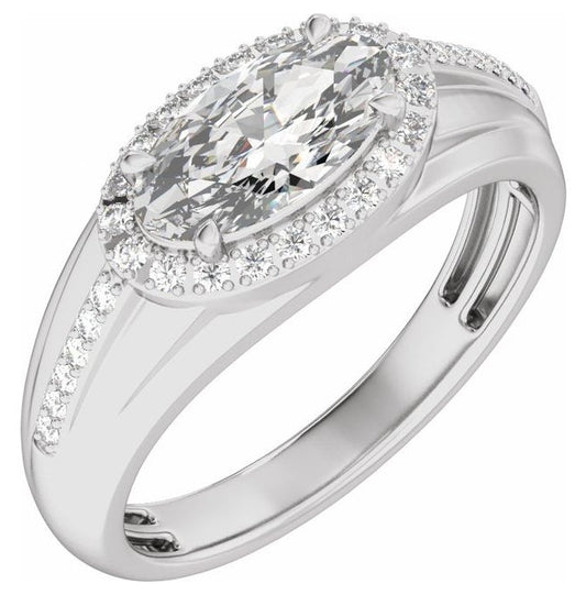 14K Yellow Or White Gold Oval 11 X 5.5 Mm Polished 1 3/4 Ctw Lab Grown Diamond Halo Tapered Band With Accents