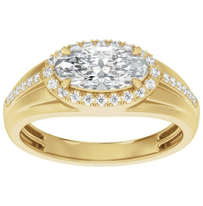 14K Yellow Or White Gold Oval 11 X 5.5 Mm Polished 1 3/4 Ctw Lab Grown Diamond Halo Tapered Band With Accents