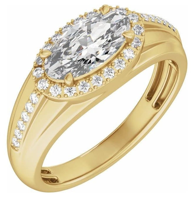 14K Yellow Or White Gold Oval 11 X 5.5 Mm Polished 1 3/4 Ctw Lab Grown Diamond Halo Tapered Band With Accents
