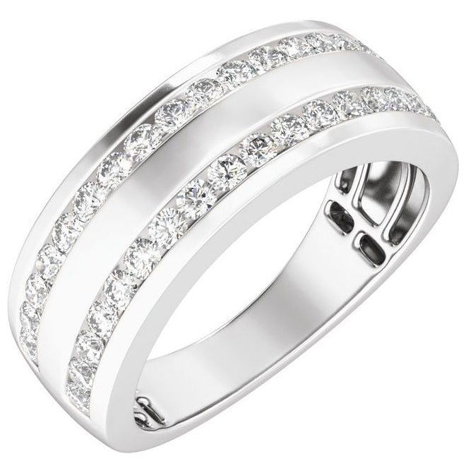 14K Yellow Or White Gold Round 1.7 Mm Polished 3/4 Ctw Lab Grown Diamond Half Round Accented Tapered Band