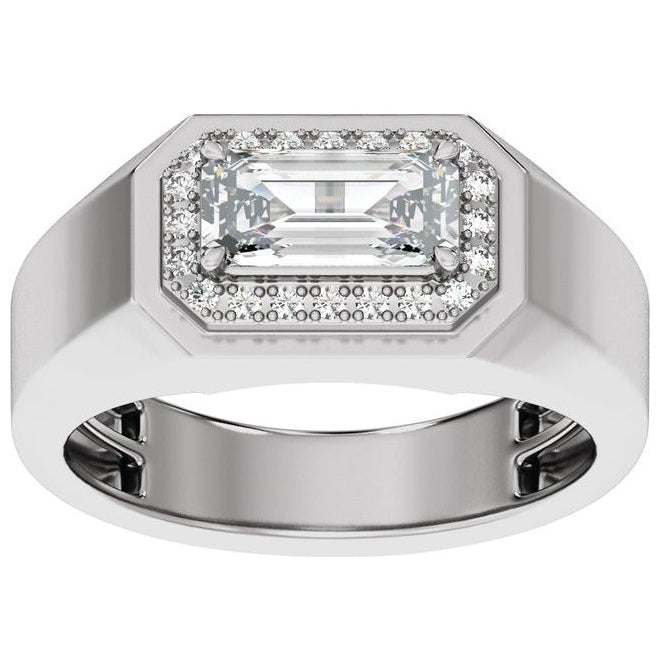 14K Yellow Or White Gold Emerald 9.4 X 4.7 Mm Polished 1 3/4 Ctw Lab Grown Diamond Halo Band With Accents