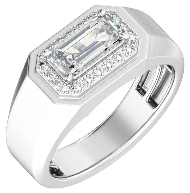 14K Yellow Or White Gold Emerald 9.4 X 4.7 Mm Polished 1 3/4 Ctw Lab Grown Diamond Halo Band With Accents