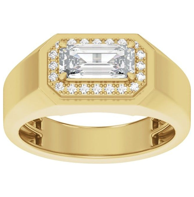 14K Yellow Or White Gold Emerald 9.4 X 4.7 Mm Polished 1 3/4 Ctw Lab Grown Diamond Halo Band With Accents