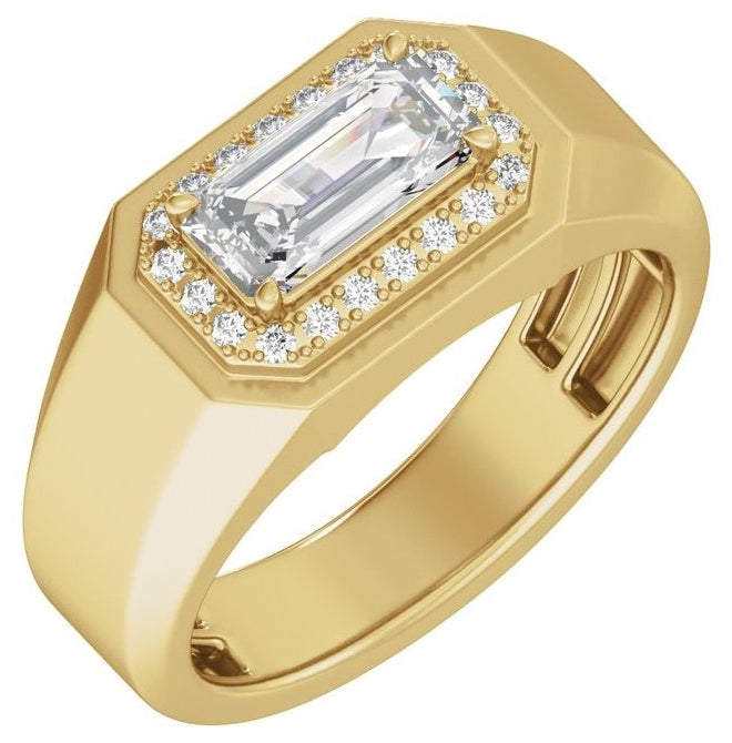 14K Yellow Or White Gold Emerald 9.4 X 4.7 Mm Polished 1 3/4 Ctw Lab Grown Diamond Halo Band With Accents