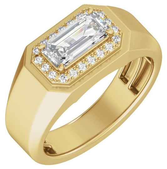 14K Yellow Or White Gold Emerald 9.4 X 4.7 Mm Polished 1 3/4 Ctw Lab Grown Diamond Halo Band With Accents