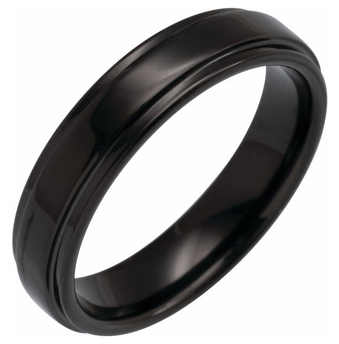 Tungsten Polished Stepped-Edge Comfort-Fit Flat Band