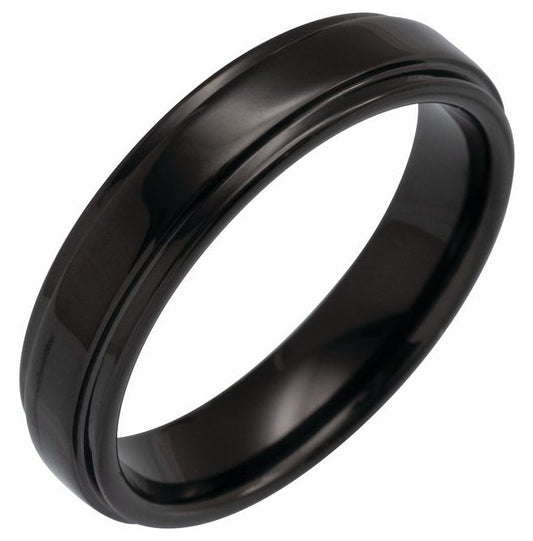 Tungsten Polished Stepped-Edge Comfort-Fit Flat Band