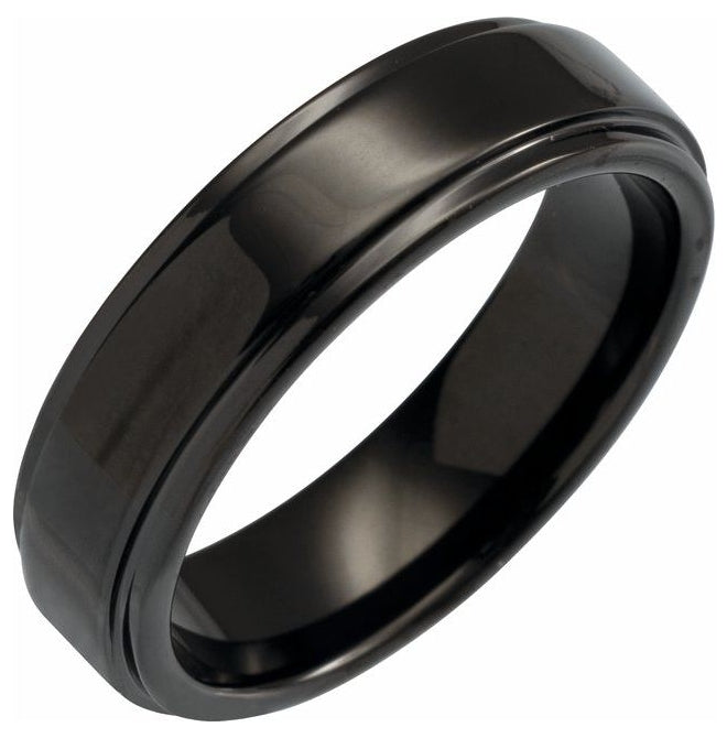 Tungsten Polished Stepped-Edge Comfort-Fit Flat Band