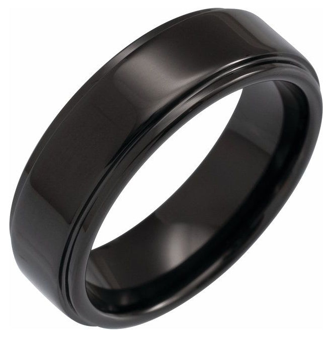 Tungsten Polished Stepped-Edge Comfort-Fit Flat Band