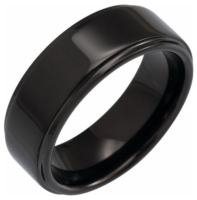 Tungsten Polished Stepped-Edge Comfort-Fit Flat Band