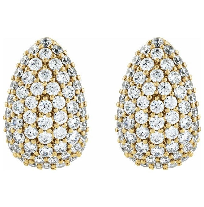 14K Yellow Or White Gold 15.2 X 9.7 Mm .8 Mm  Round 1.6Mm Pair Friction Backs Polished Lab-Grown Diamond Teardrop Pave Earrings