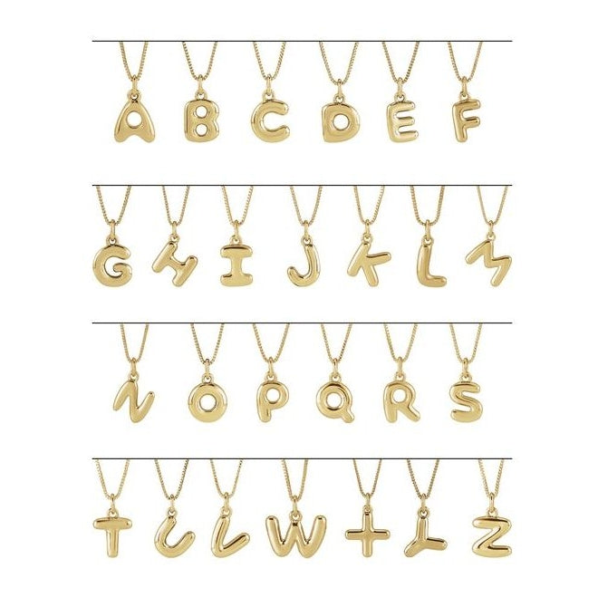 14K Yellow Or White Gold Or Sterling Silver Polished Bubble Initial 18" Necklace