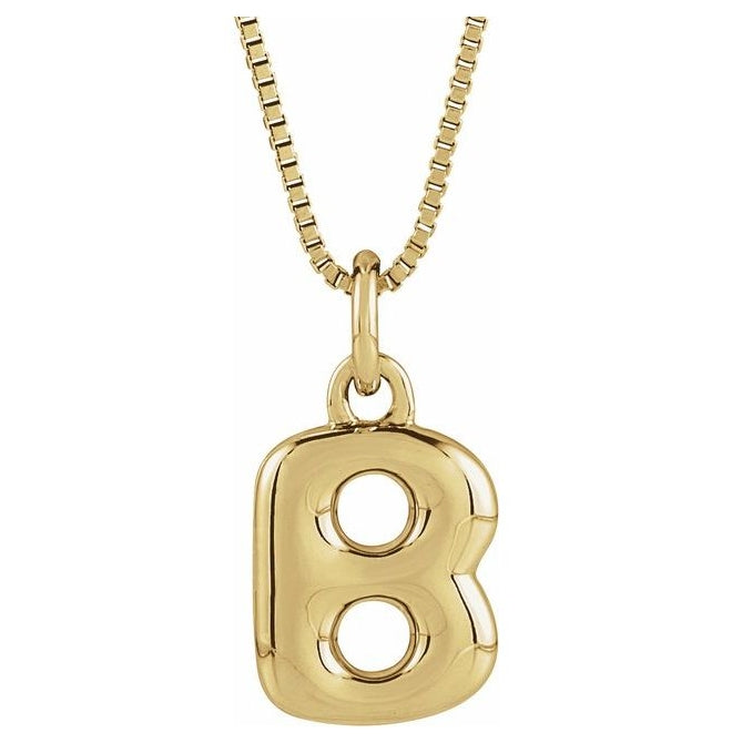 14K Yellow Or White Gold Or Sterling Silver Polished Bubble Initial 18" Necklace